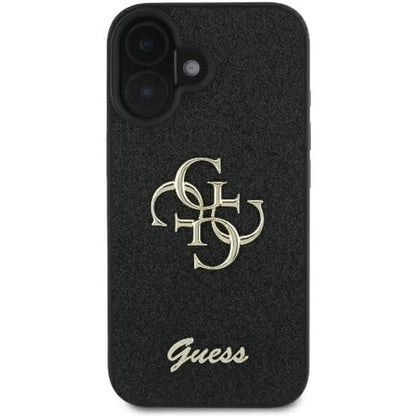 Калъф за Apple iPhone 16, Guess, Fixed Glitter Big 4G, Черен