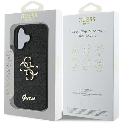 Калъф за Apple iPhone 16, Guess, Fixed Glitter Big 4G, Черен