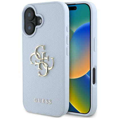 Калъф за Apple iPhone 16, Guess, Grained Big 4G Logo Small Classic Logo, Син