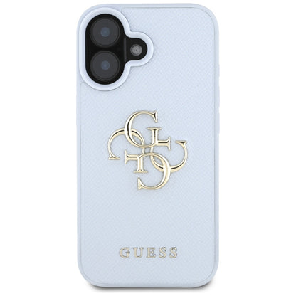 Калъф за Apple iPhone 16, Guess, Grained Big 4G Logo Small Classic Logo, Син