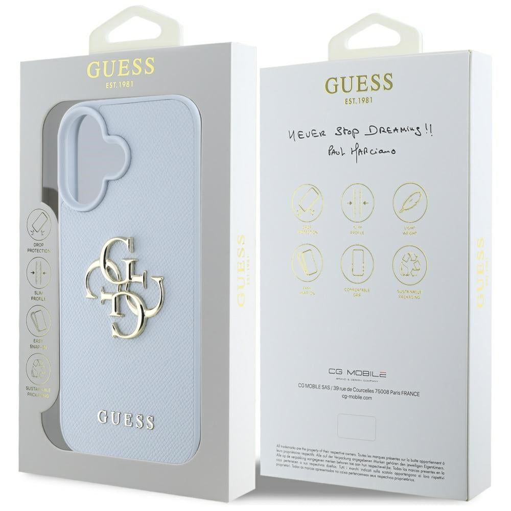 Калъф за Apple iPhone 16, Guess, Grained Big 4G Logo Small Classic Logo, Син