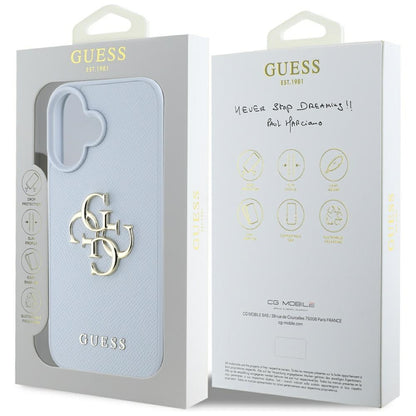 Калъф за Apple iPhone 16, Guess, Grained Big 4G Logo Small Classic Logo, Син