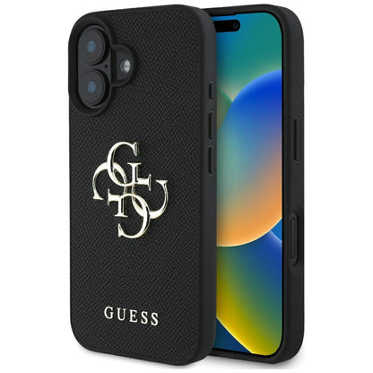 Калъф за Apple iPhone 16, Guess, Grained Big 4G Logo Small Classic Logo, Черен