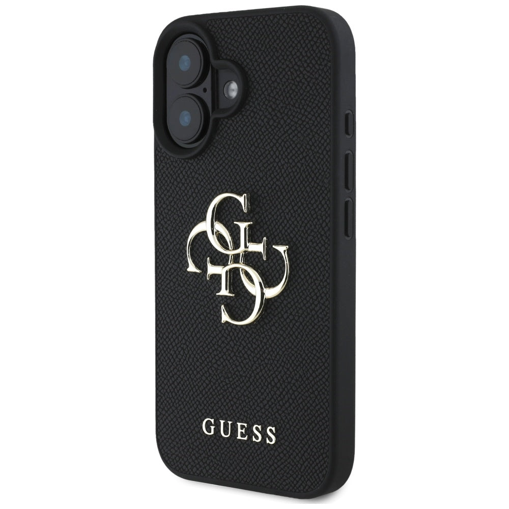 Калъф за Apple iPhone 16, Guess, Grained Big 4G Logo Small Classic Logo, Черен