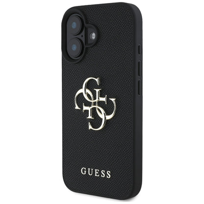 Калъф за Apple iPhone 16, Guess, Grained Big 4G Logo Small Classic Logo, Черен