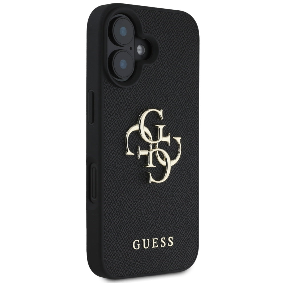Калъф за Apple iPhone 16, Guess, Grained Big 4G Logo Small Classic Logo, Черен