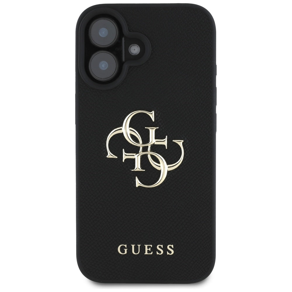 Калъф за Apple iPhone 16, Guess, Grained Big 4G Logo Small Classic Logo, Черен