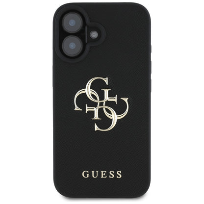 Калъф за Apple iPhone 16, Guess, Grained Big 4G Logo Small Classic Logo, Черен