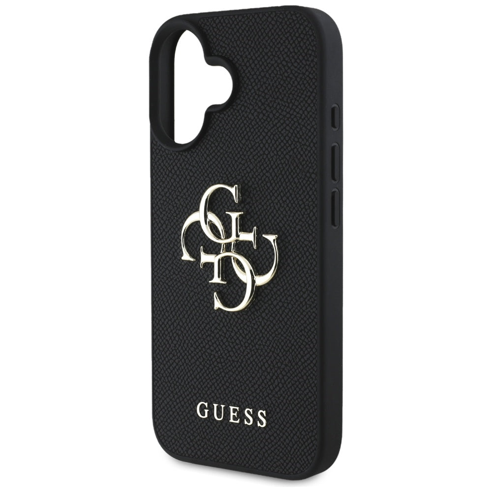 Калъф за Apple iPhone 16, Guess, Grained Big 4G Logo Small Classic Logo, Черен