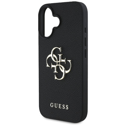 Калъф за Apple iPhone 16, Guess, Grained Big 4G Logo Small Classic Logo, Черен