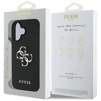 Калъф за Apple iPhone 16, Guess, Grained Big 4G Logo Small Classic Logo, Черен