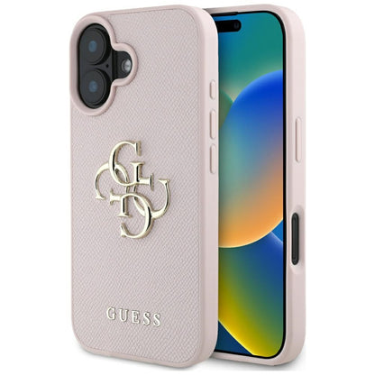 Калъф за Apple iPhone 16, Guess, Grained Big 4G Logo Small Classic Logo, Розов
