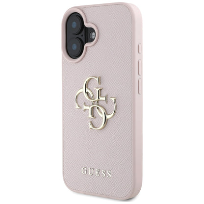Калъф за Apple iPhone 16, Guess, Grained Big 4G Logo Small Classic Logo, Розов