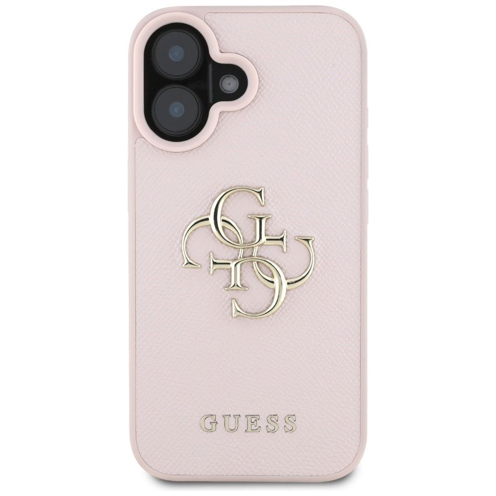 Калъф за Apple iPhone 16, Guess, Grained Big 4G Logo Small Classic Logo, Розов