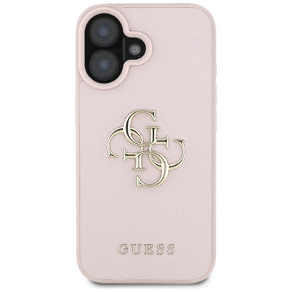 Калъф за Apple iPhone 16, Guess, Grained Big 4G Logo Small Classic Logo, Розов