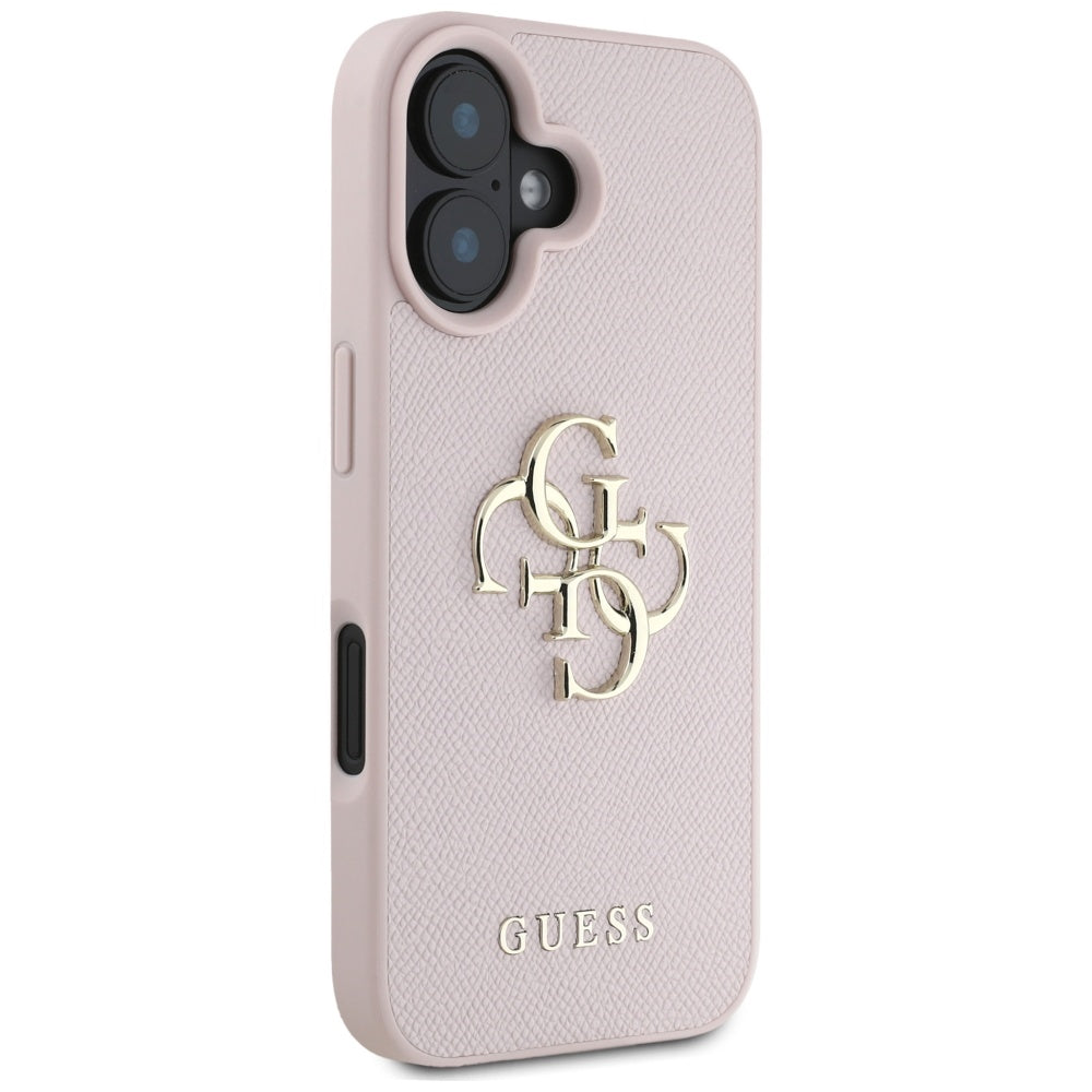 Калъф за Apple iPhone 16, Guess, Grained Big 4G Logo Small Classic Logo, Розов