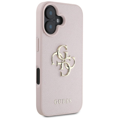 Калъф за Apple iPhone 16, Guess, Grained Big 4G Logo Small Classic Logo, Розов