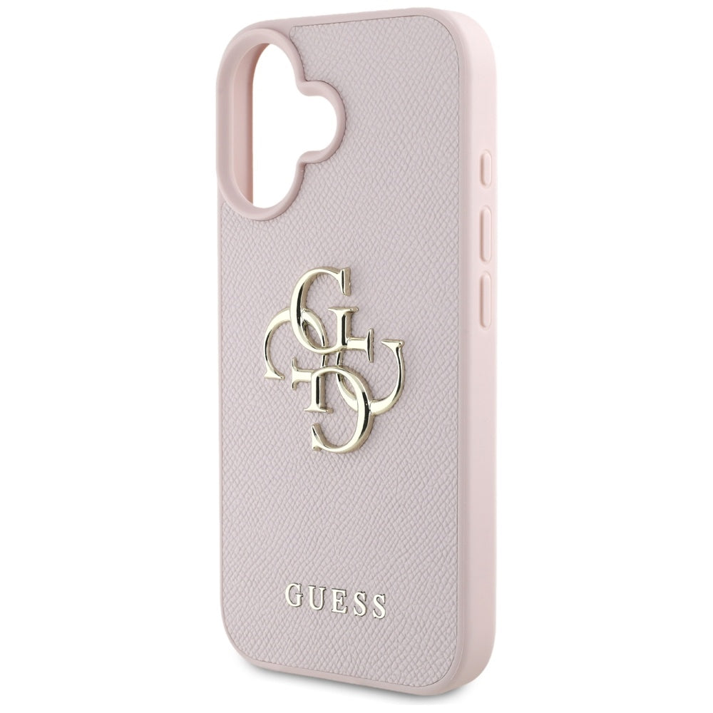Калъф за Apple iPhone 16, Guess, Grained Big 4G Logo Small Classic Logo, Розов