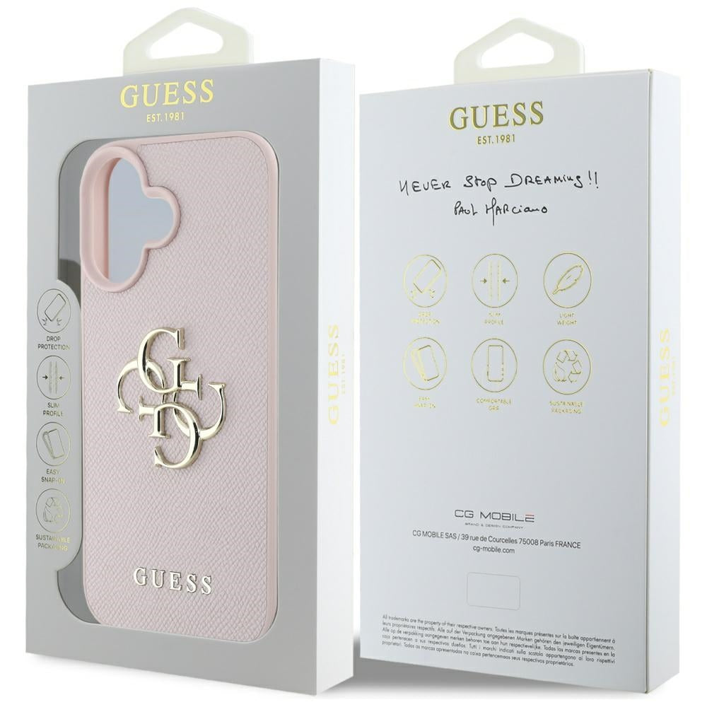 Калъф за Apple iPhone 16, Guess, Grained Big 4G Logo Small Classic Logo, Розов