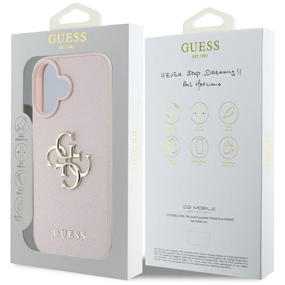 Калъф за Apple iPhone 16, Guess, Grained Big 4G Logo Small Classic Logo, Розов