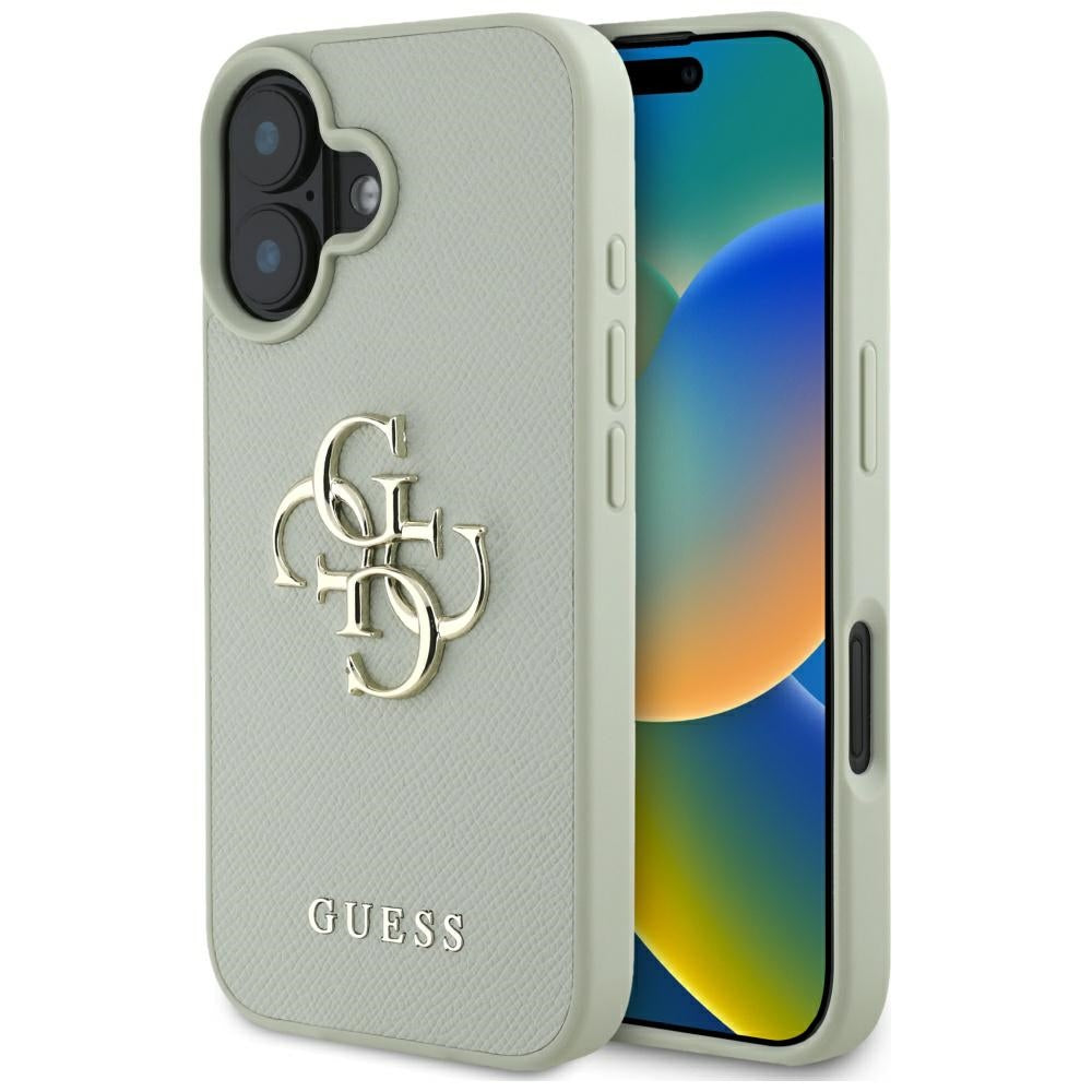 Калъф за Apple iPhone 16, Guess, Grained Big 4G Logo Small Classic Logo, зелен