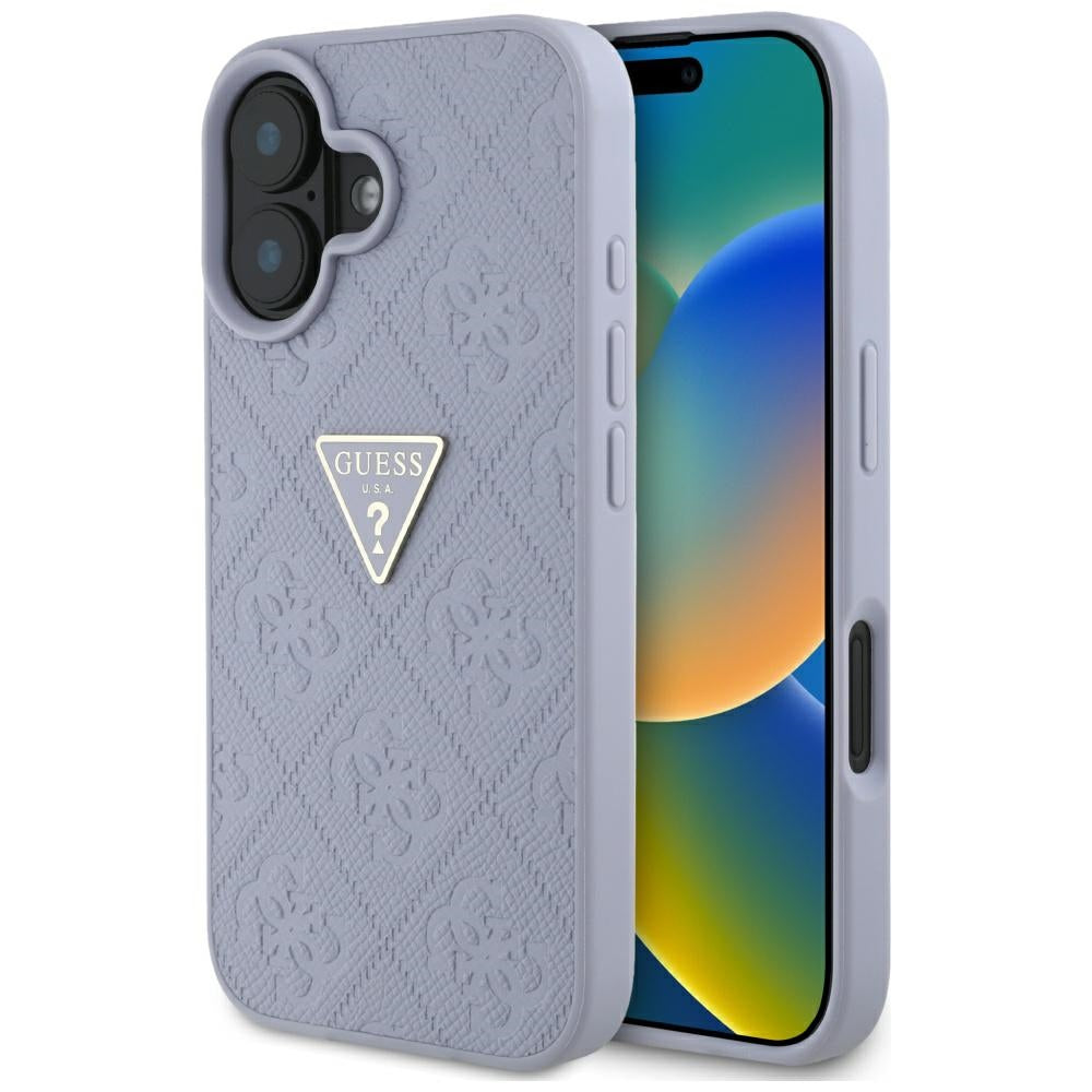 Калъф за Apple iPhone 16, Guess, Hot Stamp 4G Pattern Triangle Logo, Светло лилав