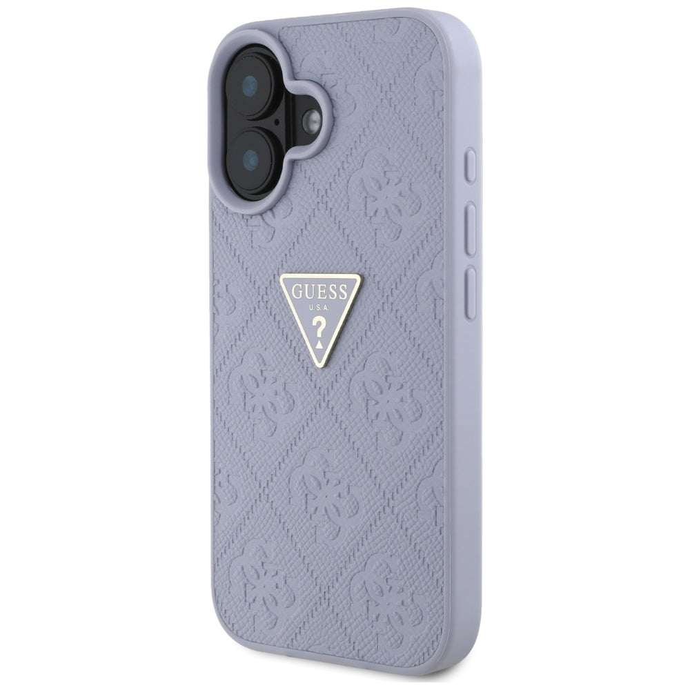 Калъф за Apple iPhone 16, Guess, Hot Stamp 4G Pattern Triangle Logo, Светло лилав