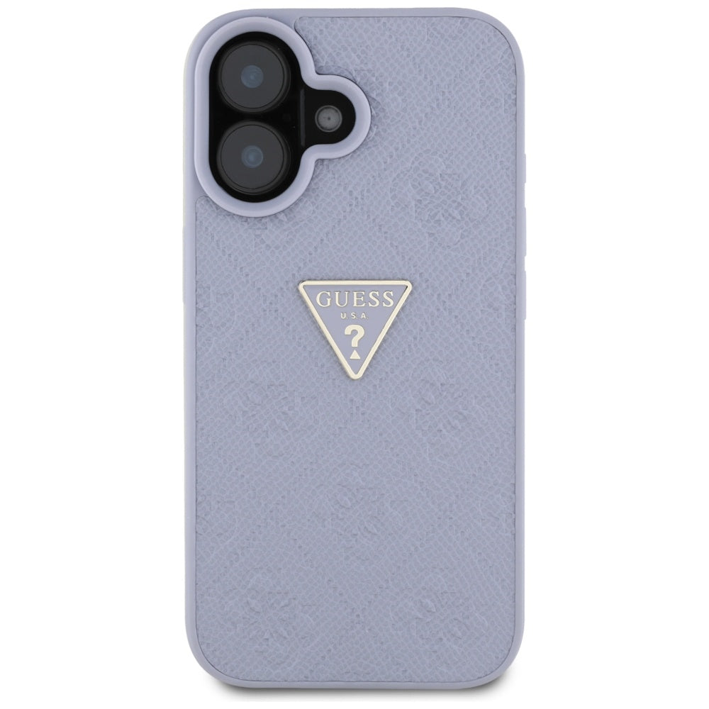 Калъф за Apple iPhone 16, Guess, Hot Stamp 4G Pattern Triangle Logo, Светло лилав