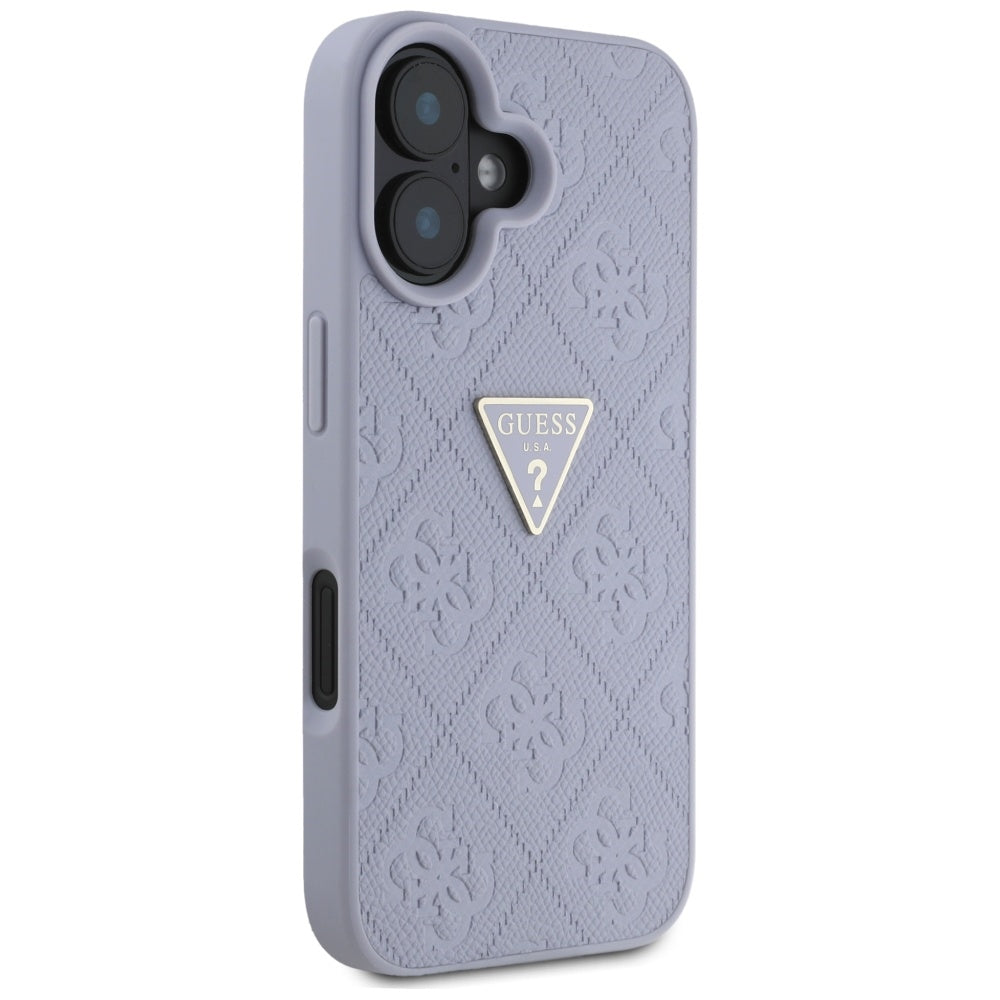 Калъф за Apple iPhone 16, Guess, Hot Stamp 4G Pattern Triangle Logo, Светло лилав