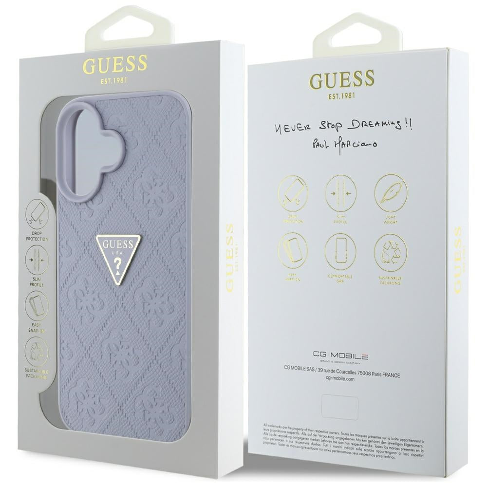 Калъф за Apple iPhone 16, Guess, Hot Stamp 4G Pattern Triangle Logo, Светло лилав