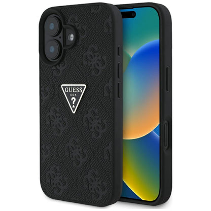 Калъф за Apple iPhone 16, Guess, Hot Stamp 4G Pattern Triangle Logo, Черен