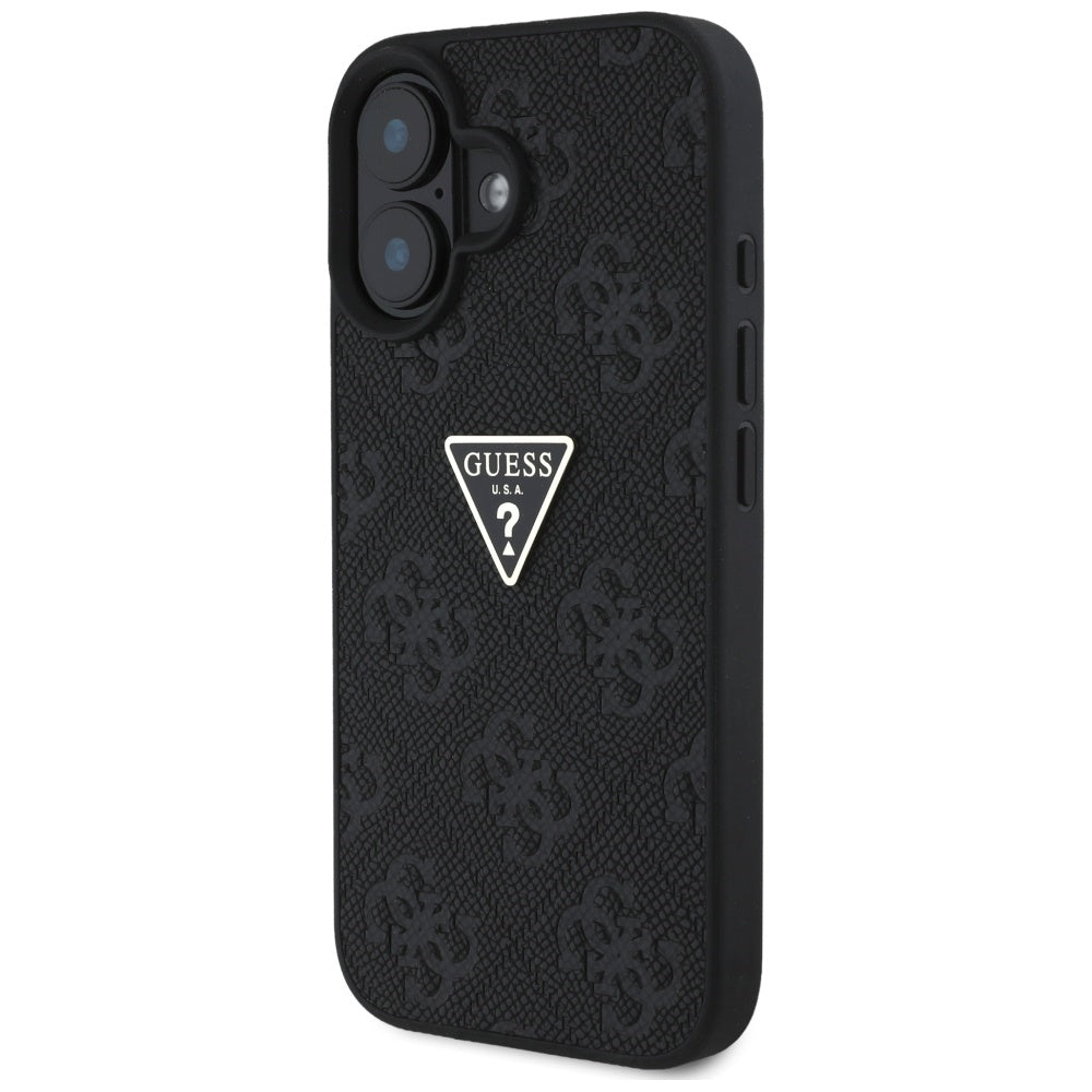 Калъф за Apple iPhone 16, Guess, Hot Stamp 4G Pattern Triangle Logo, Черен