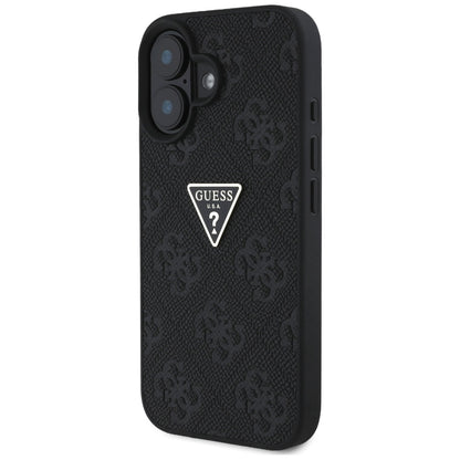Калъф за Apple iPhone 16, Guess, Hot Stamp 4G Pattern Triangle Logo, Черен