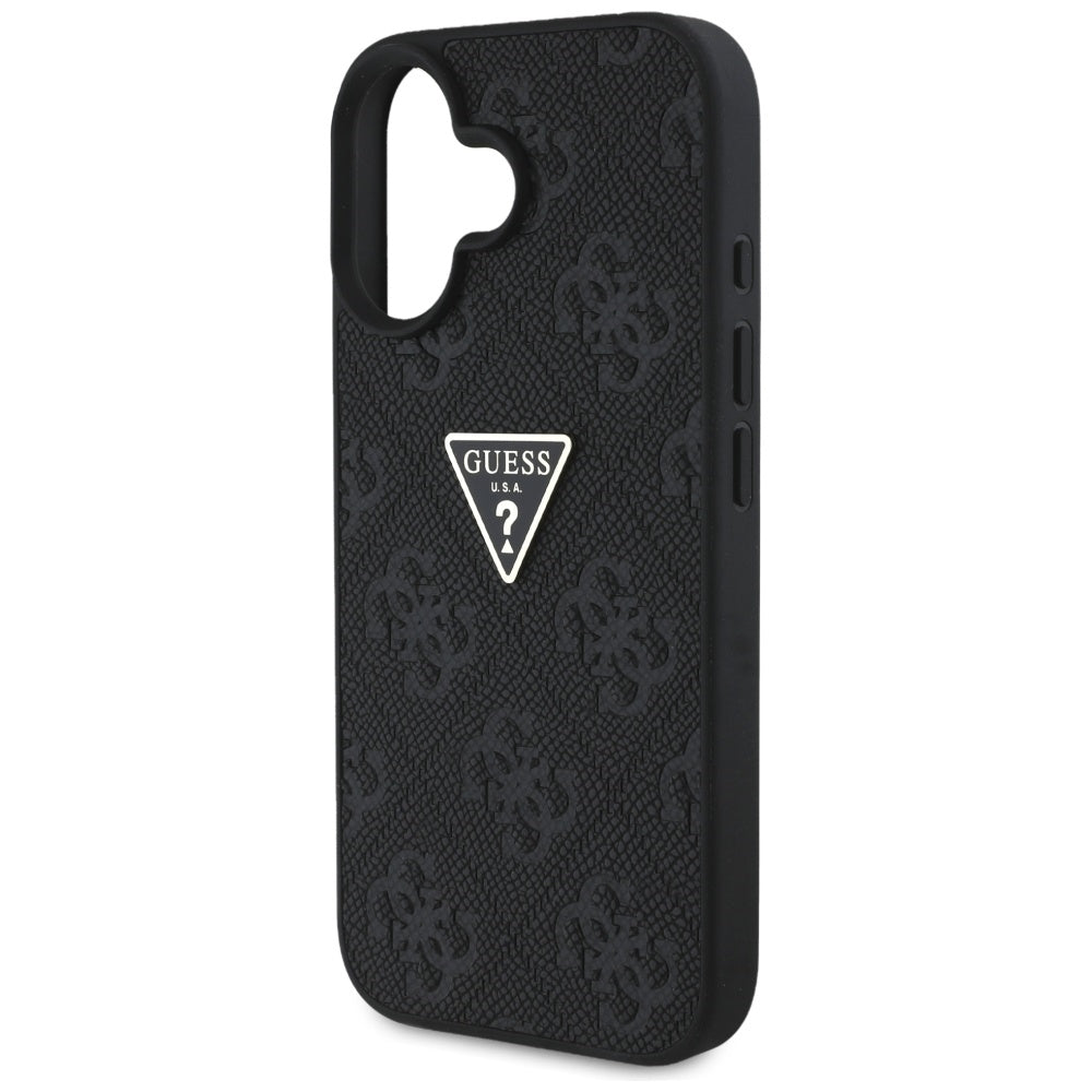 Калъф за Apple iPhone 16, Guess, Hot Stamp 4G Pattern Triangle Logo, Черен