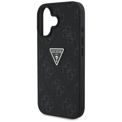 Калъф за Apple iPhone 16, Guess, Hot Stamp 4G Pattern Triangle Logo, Черен
