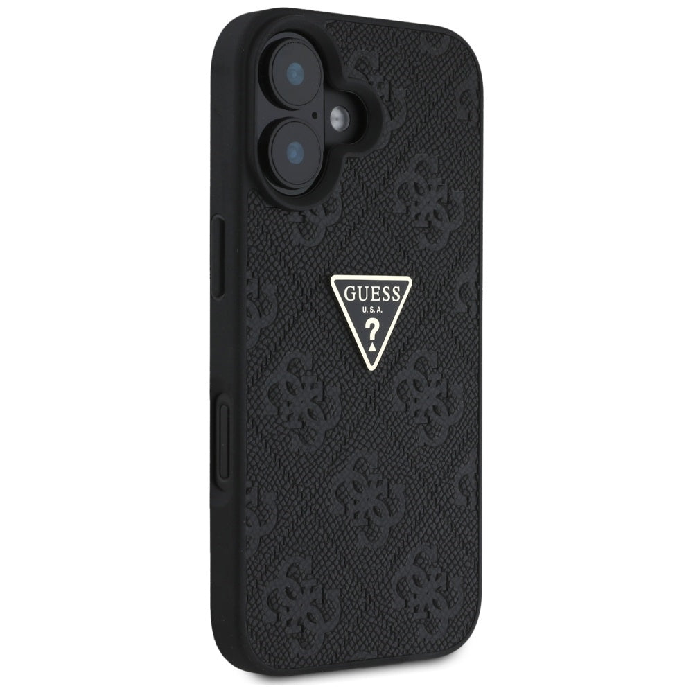 Калъф за Apple iPhone 16, Guess, Hot Stamp 4G Pattern Triangle Logo, Черен