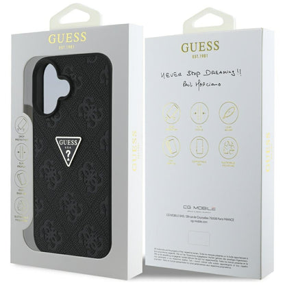 Калъф за Apple iPhone 16, Guess, Hot Stamp 4G Pattern Triangle Logo, Черен