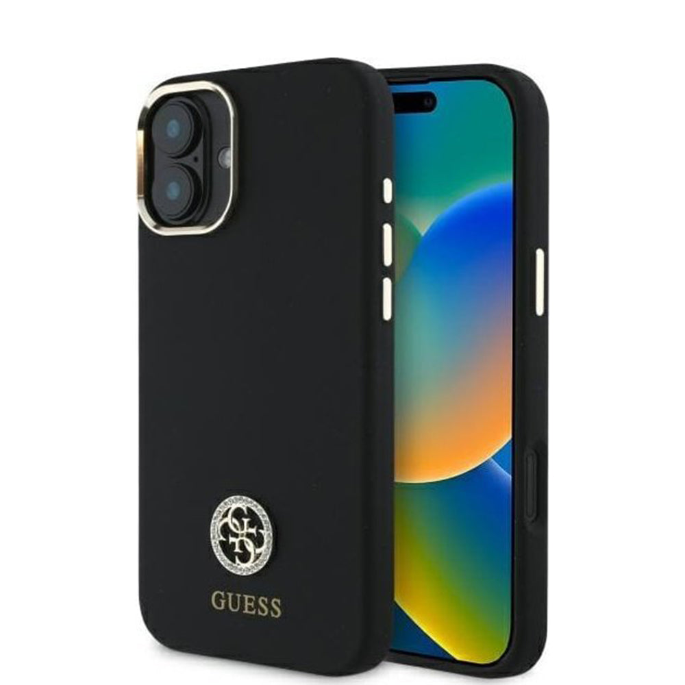 Калъф за Apple iPhone 16, Guess, Logo Strass 4G, Черен