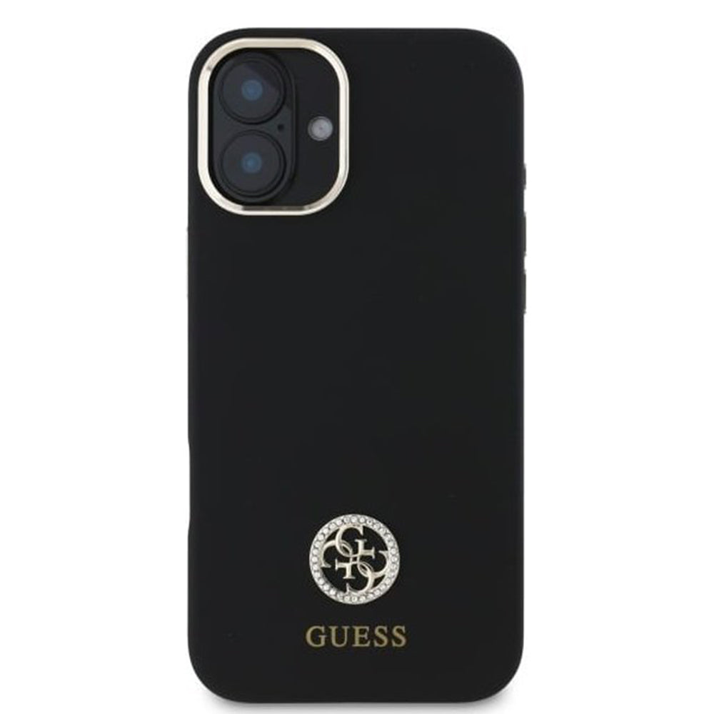 Калъф за Apple iPhone 16, Guess, Logo Strass 4G, Черен