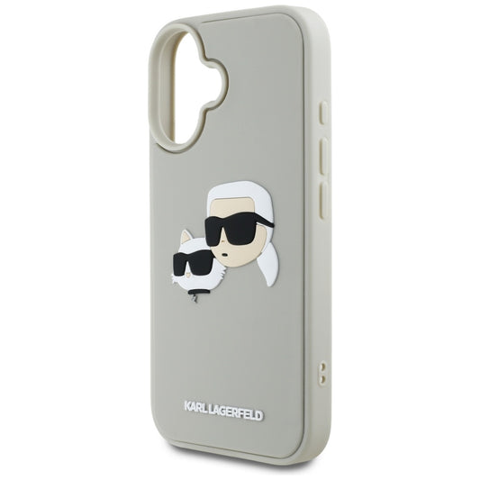 Калъф за Apple iPhone 16, Karl Lagerfeld, 3D Rubber Karl & Choupette, Бежов