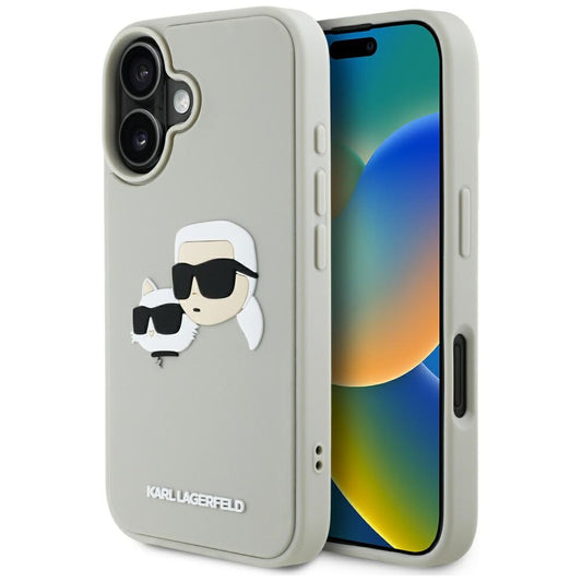 Калъф за Apple iPhone 16, Karl Lagerfeld, 3D Rubber Karl & Choupette, Бежов