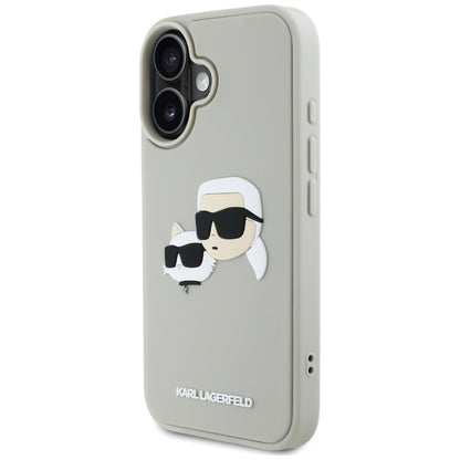 Case for Apple iPhone 16, Karl Lagerfeld, 3D Rubber Karl & Choupette, Beige