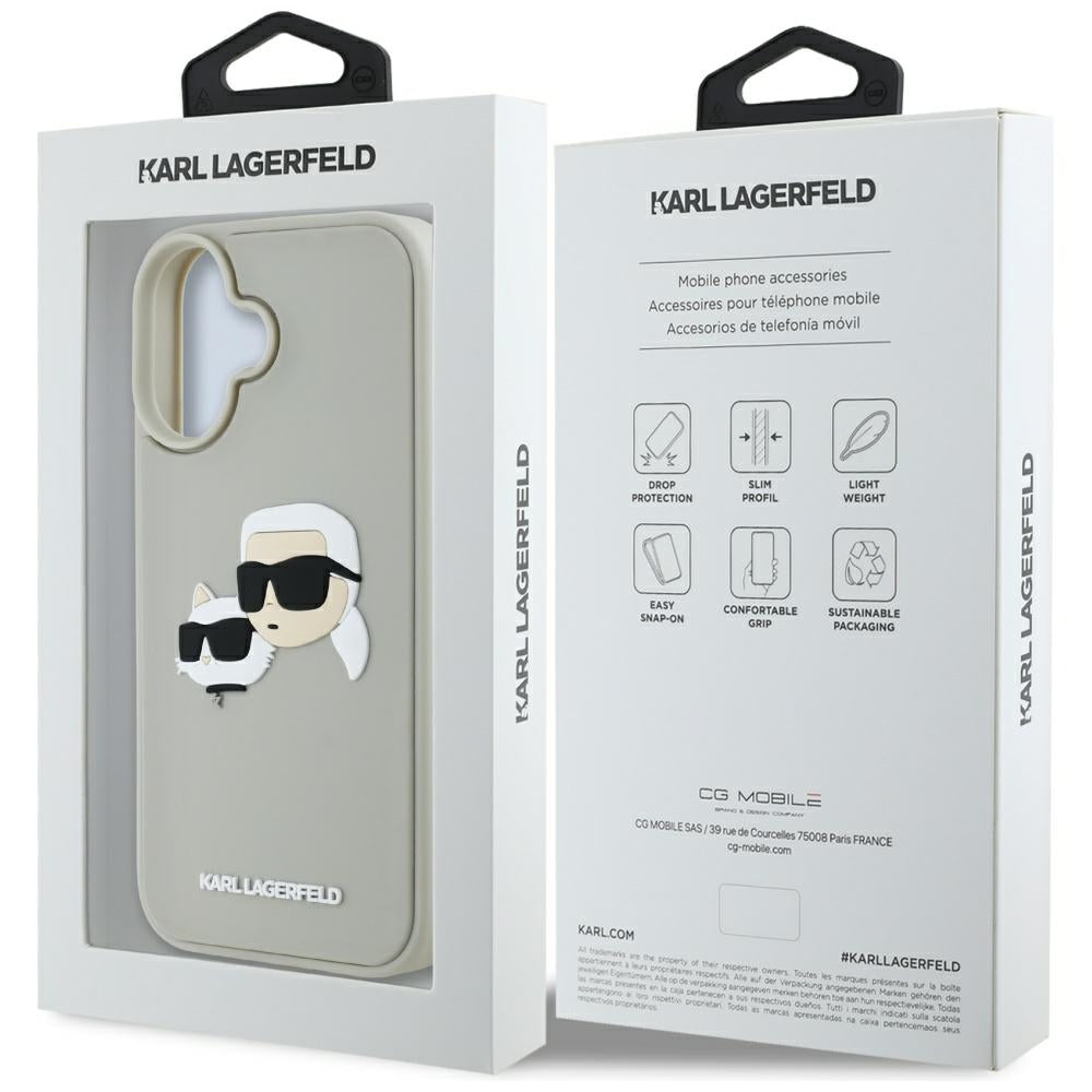 Case for Apple iPhone 16, Karl Lagerfeld, 3D Rubber Karl & Choupette, Beige