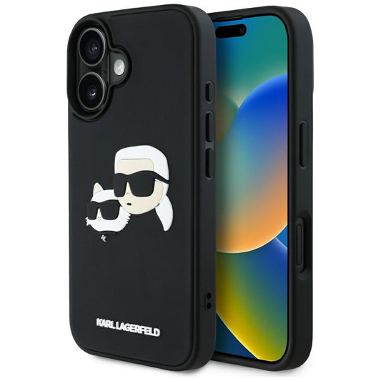 Калъф за Apple iPhone 16, Karl Lagerfeld, 3D Rubber Karl & Choupette, Черен