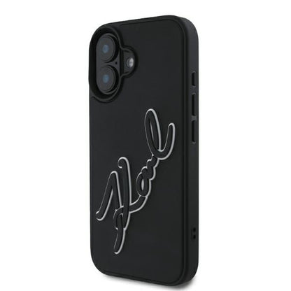 Калъф за Apple iPhone 16, Karl Lagerfeld, 3D Rubber Signature, Черен