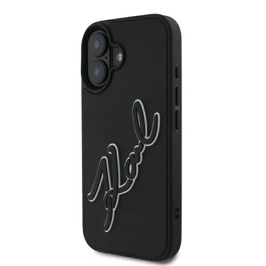 Калъф за Apple iPhone 16, Karl Lagerfeld, 3D Rubber Signature, Черен