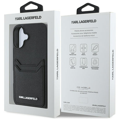 Калъф за Apple iPhone 16, Karl Lagerfeld, Grained Cardslots, Черен