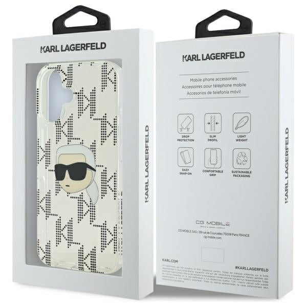 Калъф за Apple iPhone 16, Karl Lagerfeld, IML Luxury Electroplated Karl's Head, Прозрачен
