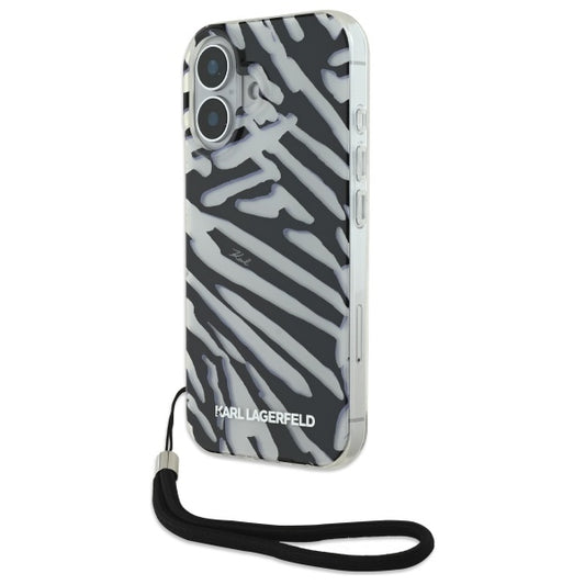 Калъф за Apple iPhone 16, Karl Lagerfeld, IML Luxury Zebra Pattern with Strap, Черен