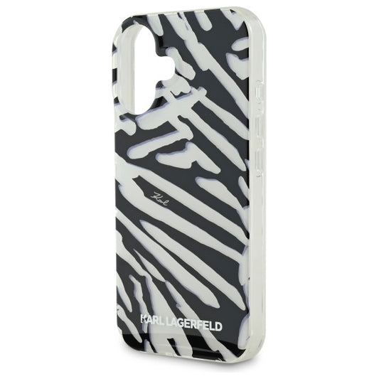 Калъф за Apple iPhone 16, Karl Lagerfeld, IML Luxury Zebra Pattern with Strap, Черен